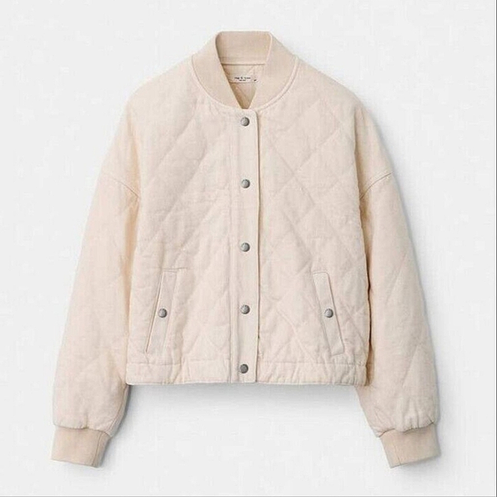 Cropped Quilted Jacket Rag & Bone Val  Coat Oversized XL Bomber Neutral